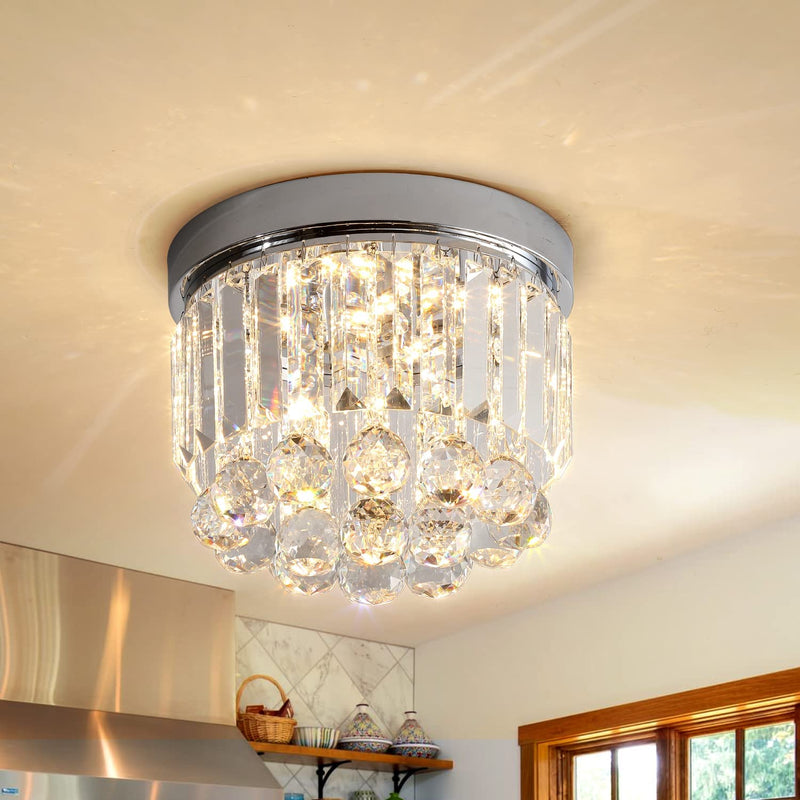Modern Crystal Ceiling Light LED Mini Chandelier Round Flush Mount